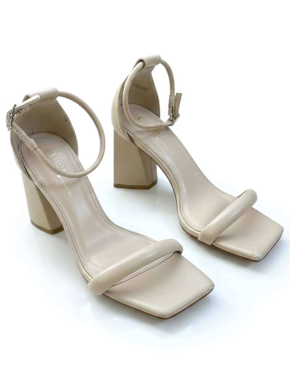 Classic Block Heel Ankle Strap Sandals in Cream